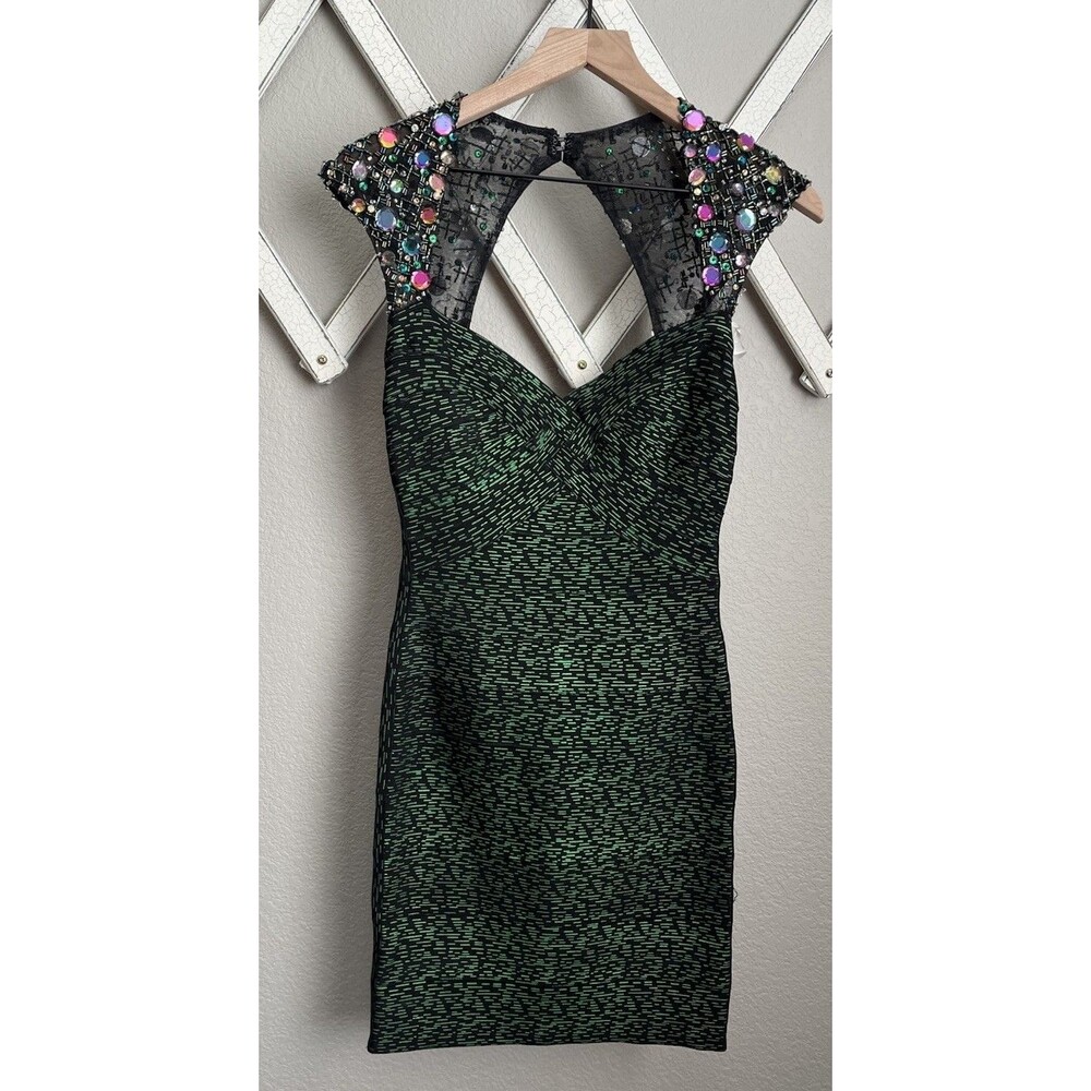 NWT! Tony Bowls Women's 4 Beaded Cocktail Dress Fitted Stretch *READ Black/Green